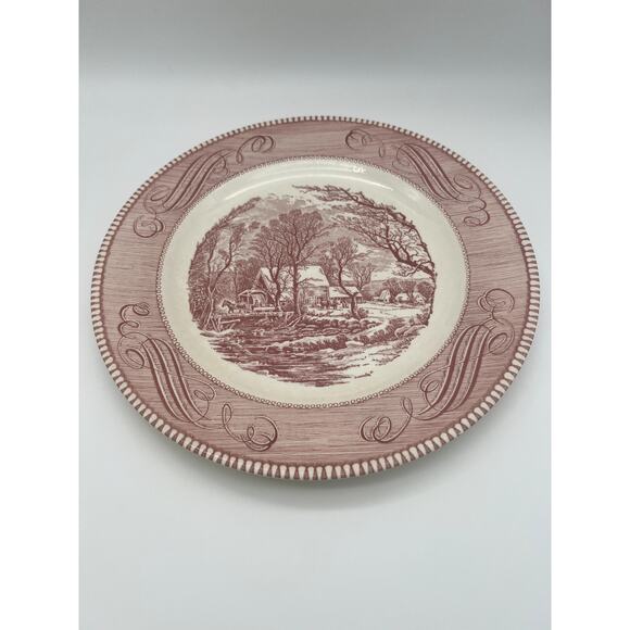Vintage Currier & Ives Red White Royal Ironstone 10" Plate "The Old Grist Mill" - Picture 1 of 5
